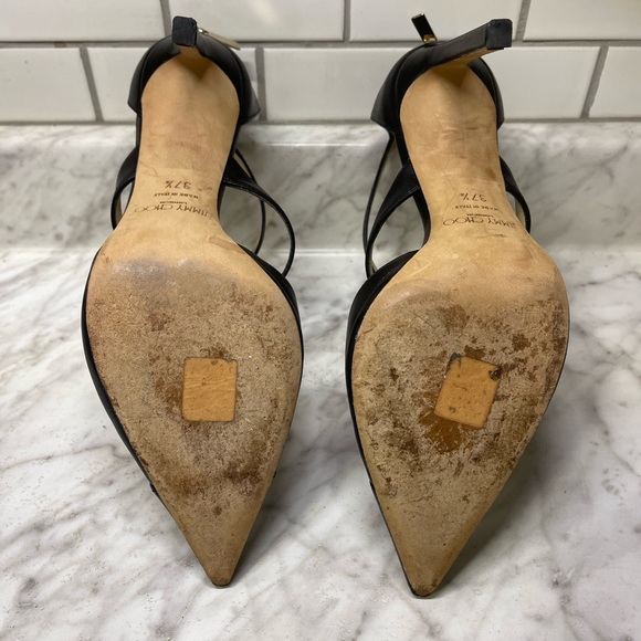 Jimmy Choo, T-Strap heels, zipper back heel. Gently worn a few times. Sz 37 1/2 - Picture 7 of 7